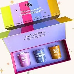 Smells Like India Candle Set of 3 |Scented Candles Gift Set for Women & Men| Soy Wax Candle for Home Decor| Malai Barfi | Saffron Sandalwood | Filter Kaapi-picture-18