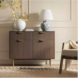 Rathkaar Wooden Sideboard Cabinet for Living Room | Kitchen Crockery Cabinets with 2 Drawers & 2 Doors | Storage Unit for Bedroom | Solid Mango Wood & Metal (Dark Aach & golden Finish) (39X16X30 Inch)-image-3