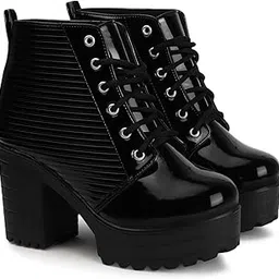 strasse paris Women's Round Toe Boots Buckle Lace Up Chunky Block Heel,Boots for Women-picture-11