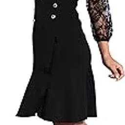 miss chase Women's Black Notch Collared Solid Ruffled Knee Length Dress-picture-23