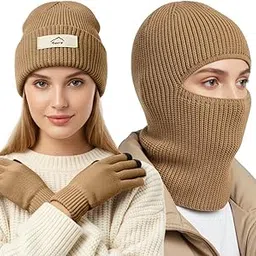 sannidhi Winter Cap for Women Stylish Beanie Hat with Gloves, 2 in 1 Knit Fashion Warm Winter Caps for Women and Touchscreen Gloves Set, Gift for Ladies-picture-14