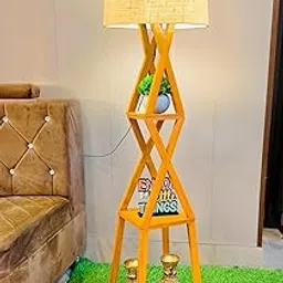 Adjustable Wooden Floor Lamp with White Shade, Modern Zigzag Design, Dandelion Wall Decal Sleek Design Led Lamp for Living Room, Bedroom, Office- Size L(12)-W(12)-H(48) Inch-picture-66