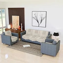 Kuber Industries Sofa Cover | Net 5-Seater Sofa Cover | Sofa Slipcover Set | Couch Sofa Cover For Living Room, Home Decor | 10 Pices | Zig Zag Print-Cream image 1