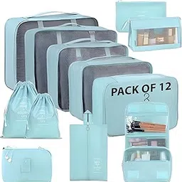 oceanevo Set of 12 Packing Cubes, Travel Organizer Bags for Luggage & Suitcase | Includes Various Size Mesh Bags, Lingerie & Shoe Bag, Cosmetic Pouch, Toiletry Bag, Drawstring Bag, Cable Pouch image 1
