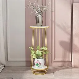 Weston Crafts Flower Pot Holder, Long Golden Plant Stand Black Flower Pot Display 2 Layer MDF Shelves Unit Modern Corner Table For Home Living-picture-61