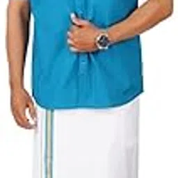 ramraj cotton half sleeve shirt with border dhoti for men-picture-22