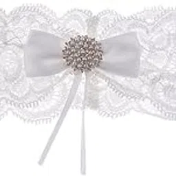 THE STYLE SUTRA® Romantic Wedding Bridal Lace Garter Pearls Rhinestone Bow Garter White-image-81