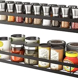 Shiok Decor Metal Spice Rack Organiser Wall Mounted, Hanging Seasoning Spice Rack Shelf Holder, Storage for Kitchen Cabinet (Black) set of 2 Make in INDIA-picture-17