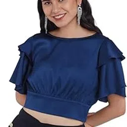zink london Women's Blue Solid Fitted Crop Top-picture-40