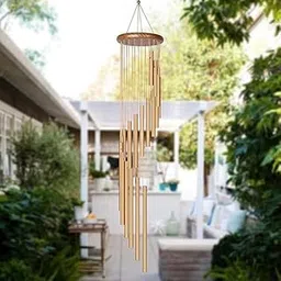 Wind Chimes, 15 Aluminium Tubes, Deep Tone Garden Chime, Weather-Resistant Hanging Decor for Patio and Garden, 36 cm Length, Brown and Gold-picture-54