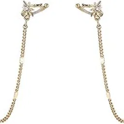 el regalo 1 Pair CZ Moon Star Chain Cuff, Ear Clips, Ear Wraps Earrings- Crystal Crescent, Northstar Stud Earrings for Women/Girls-picture-16