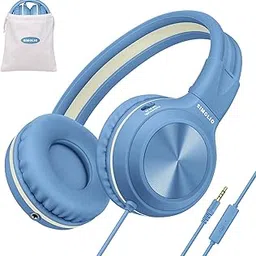 SIMOLIO Kids Headphones Wired for School w/Built-in Mic, 85dB 94dB 104dB Volume Limited, Foldable & Adjustable, Stereo Over Ear Headsets with Share Jack for Children/Teens/iPad/Travel/Fire Navy Blue image 1