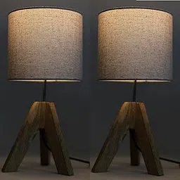 Craftter Wooden Tripod Table Lamp | Stylish Minimalist Design for Bedroom, Living Room, Office | Natural Wood Base with Fabric Shade | Home Decor Table Lamp (Pack of 2)-picture-28