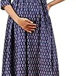 henal Women's Cotton Blend A-Line Maternity Feeding Kurti With Zipper (H305_Blue Maternity Kurta_Blue)-picture-19