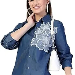 omasu fashion Women's Denim Shirt with Regular Fit Solid Pattern Long Sleeve Collared Neck and Button Down Closure|Women's Denim Shirt-picture-30