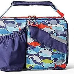 PlanetBox Insulated Lunch Bag Easy to clean and Durable Carry Bag with Pockets for Snacks and Drinks, and adjustable straps Camo Sharks-image-21