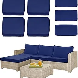 Comcaver 7 Pack Patio Cushion Covers Set Outdoor Cushion and Pillow Replacement for 5 Pieces 4 Seater Funiture Conversation Set Sectional Waterproof Patio Cushion Slipcovers Set Navy Covers ONLY-picture-25
