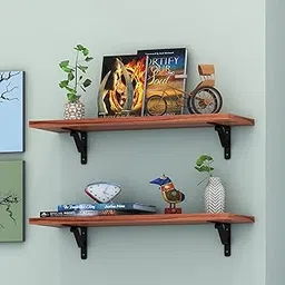 Klaxon Arizona Wood and Metal Floating Wall Shelves | Home Decorative Shelf (24 * 8 Inches, Walnut & Black) - Pack of 2-picture-24