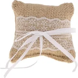 3xWedding Bridal Party Jute Burlap Ring Pillow Bow Lace Trim-picture-10