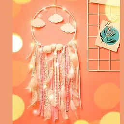 Rooh Dream Catcher ~ Pink Clouds with LED Lights ~ Handmade Hangings for Positivity (Can be Used as Home Decor, Gift, Wall Hangings, Meditation Room, Yoga Temple, Wind Chime & Feather Car Hanging)-image-74