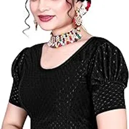 atibha fashion Women's Lycra Stretchable Readymade Blouse with Puff Sleeve Style-picture-34