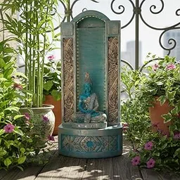 EXPLEASIA Slate Buddha 4ft Water Fountain for Home, Indoor Big Size Fountain, Garden, vastu, Buddha Fountain Indoor Home décor (Aqua Gold)-image-5