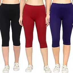 myo Women Cotton Stretchable Capri | Slim/Regular Fit | Breathable Yoga, Gym & Lounge Wear | High-Waist Stretchable 3/4 Length Leggings with Wide Waistband – Pack of 3-picture-11