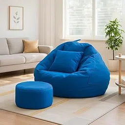 IVIKA Brand Bean Bag with Footrest & Cushion | XXXXXL Size Premium Leatherette Bean Bag for Gaming, Living Room & Bedroom Comfort (5XL - Blue)-picture-30