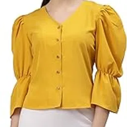 neudis Women Solid Puff Sleeves Front-Open Top-picture-41