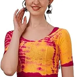 sft Women's Nylon Lycra Stretchable Readymade Blouse with Round Neck Half Sleeves Bhandhani Pattern Regular Fit and Pull On Closure-picture-12