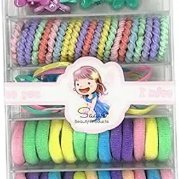 saavi beauty products SAAVI Elastic Baby Rubber Bands For Thin and Thick Hair | Mini Claw Clip | Durable Cotton Ponytail Holders For Baby Kid Girls Accessories Set (Multicolor, Set of 76 Pcs) - With Storage Box-picture-17