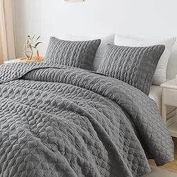 Dark Grey Quilt Queen Size Bedding Sets with Pillow Shams, Lightweight Soft Bedspread Coverlet, Quilted Blanket Thin Comforter Bed Cover, All Season Spring Summer, 3 Pieces, 90x90 inches-image-40