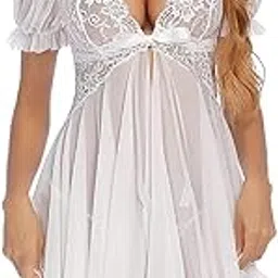 girlfriend Sexy Lace Babydoll Nightwear for Women – Elegant Lingerie with Adjustable Straps & Sheer Design Lingerie Set-picture-49