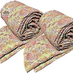 Cotton Quilt Traditional Jaipuri Razai Famous Beautiful Floral Print Rajai/Quilt Single/Single Bed Quilt/Comforter/AC Quilt/AC Comforter - Green/Orange (Set of 2)-picture-35