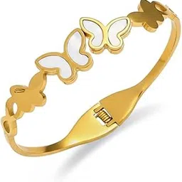 gemgleam Elegant Gold-Plated Butterfly Bangle Bracelet, White Enamel Inlay Design, Hinged Clasp, Fashion Jewelry for Women-picture-31