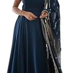 the style sanctuary TSS | Women's Solid Georgette Flared Anarkali Gown with 2.7m Flair & Cutwork Embroidered Dupatta | Full Sleeve | Row Inner | S–XXL-picture-13