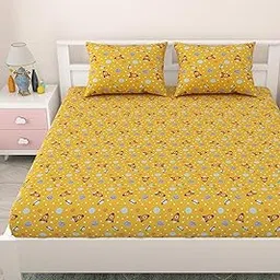 MAFATLAL Coo Coo Pure Cotton Double Bedsheet for Kids with 2 Pillow Covers,144 TC (90x100 inches) (Yellow)-picture-32