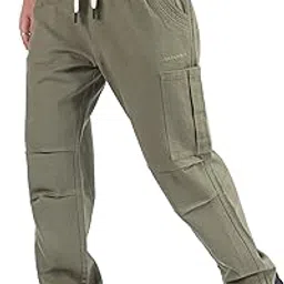 Cotton Double Pleated Cargo Pants for Men | Relaxed Fit | 6 Spacious Pockets | Plain Smooth Texture | Men Cargo Pants-image-5
