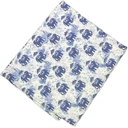 Pure Cotton Dress Making Fabric Elephant Print Jaipur Hand Block Printed Unstiched Dress Material for Women Blouse/Plazzo, Kurti/Lehenga/Saree/Piece Womens (White Blue 2.5 Meter)-image-55