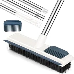 NINZA 2 in 1 Floor Brush Scrub Brush,3 Segment Retractable Long Handle Grout Scrub Brush,Bathroom Kitchen Tile Crack Cleaning Brush with Hair Cleaning Comb-picture-50