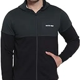 kalt Men Full Sleeves Dual Colour Zipper Fleece Hoodie(Black::Bottle Green)-picture-22