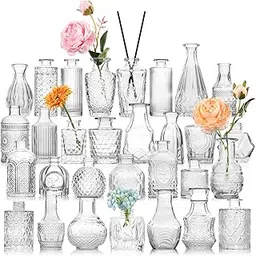 BIGIVACA Set of 30 Glass Clear Bud Vases in Bulk,Small Vases for Centerpieces,Mini Glass Vintage Vases for Wedding Decorations,Centerpiece Table Decorations-picture-27