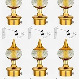 Crystal Golden Diamond Curtain Finial Set with Heavy Curtain Brackets, Aluminium Holder for 1 Inch Rod, Window Door Parda Support (3)-picture-31