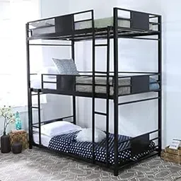 Triple Bunk Bed Frame, Heavy-Duty Metal Triple Bunk Beds for Kids Teens Adults, Space-Saving Triple Decker Bed with Guardrails & Ladder, No Mattress or Storage Included, Black (2.5 x 6)-picture-12