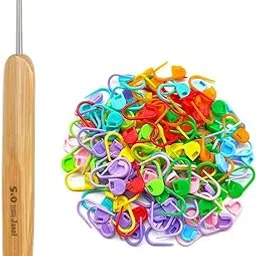 Crochet Hook Ergonomic Crochet Needles Bamboo Wooden Handle with Stitch Markers 25 Sewing Tools for Fine Work, Thin Yarn and Lace Knitting (5.0mm)-picture-17