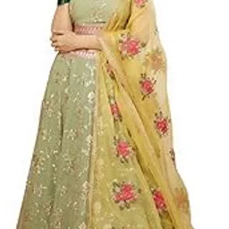 zeel clothing Women's Zari Sequins Embroidered Georgette Semi-Stitched Lehenga Choli With Dupatta (5086-Pista-Wedding-Stylish-Latest; Free Size)-picture-51