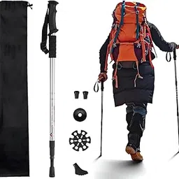 Trekking Poles, Collapsible Lightweight Shock-Absorbent Walking Sticks Adjustable Aluminium Hiking Poles for Women, Men, Kids Adjustable Walking Poles with All Terrain Accessories Bag (Silver, 1)-image-68