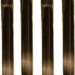 Paradise® Brown with Golden Highlights Hair Extensions 22 inches, Pack of 4 Clip-based Straight Colored Hair Streaks for Women & Girls, 2-Tone Party Funky Synthetic Hair Patches-picture-25