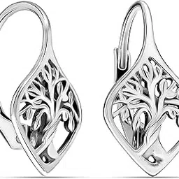 lecalla 925 Sterling Silver Leverback Earrings for Women | Square Faceted Tree of Life Drop Earrings | Women's Tree Shape Design Filigree Earring 20MM-picture-25