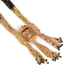 Traditional Mangalsutra Necklace with Temple Design Pendant, Black Beaded Chain, Gold-Toned-picture-25